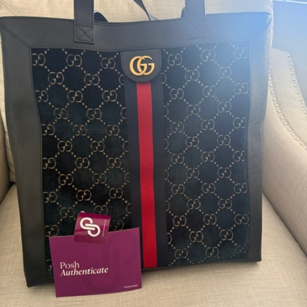 Gucci Ophidia Navy Blue Velour Tote - Picture 4 of 13